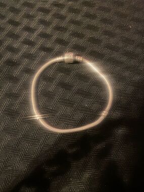 Pandora Silver  Tone Snake Chain Bracelet with Signature Barrel